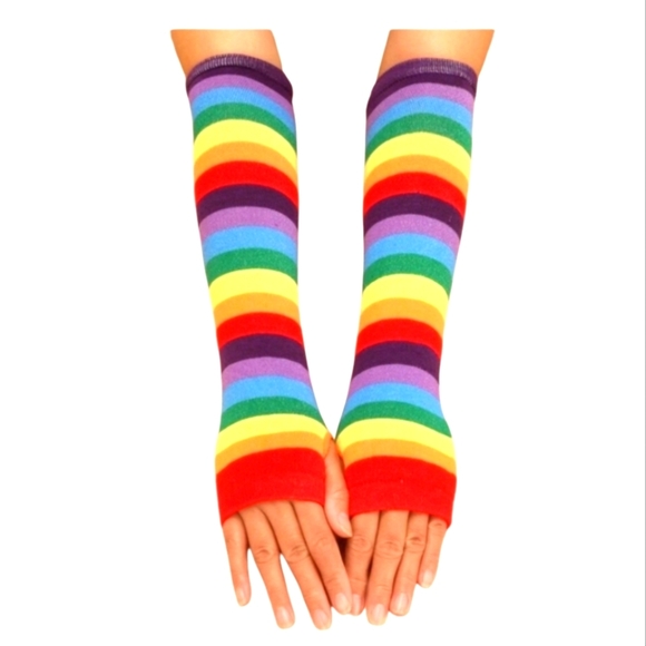 Hand Crafted Firgerless Gloves Rainbow multicolored LGBTQIA+ Pride Long gloves - Picture 1 of 12